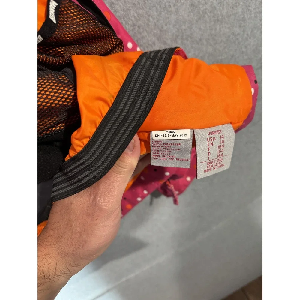 Marker Jacket Youth Girls 14 Pink Dotted Hooded Full Zip Ski‎ Snow Winter Coat